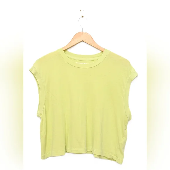 The Great Square Tee Shirt Boxy Cropped Crew Neck Lime Zest Green Yellow Size L - Picture 2 of 8